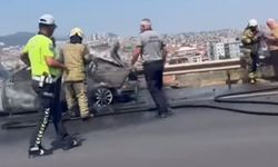 Buca Otoyolu’nda araç alev aldı, hurdaya döndü