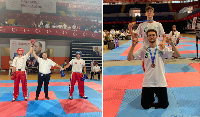 İzmir’deki kick boks şampiyonasında iki kardeşten büyük başarı